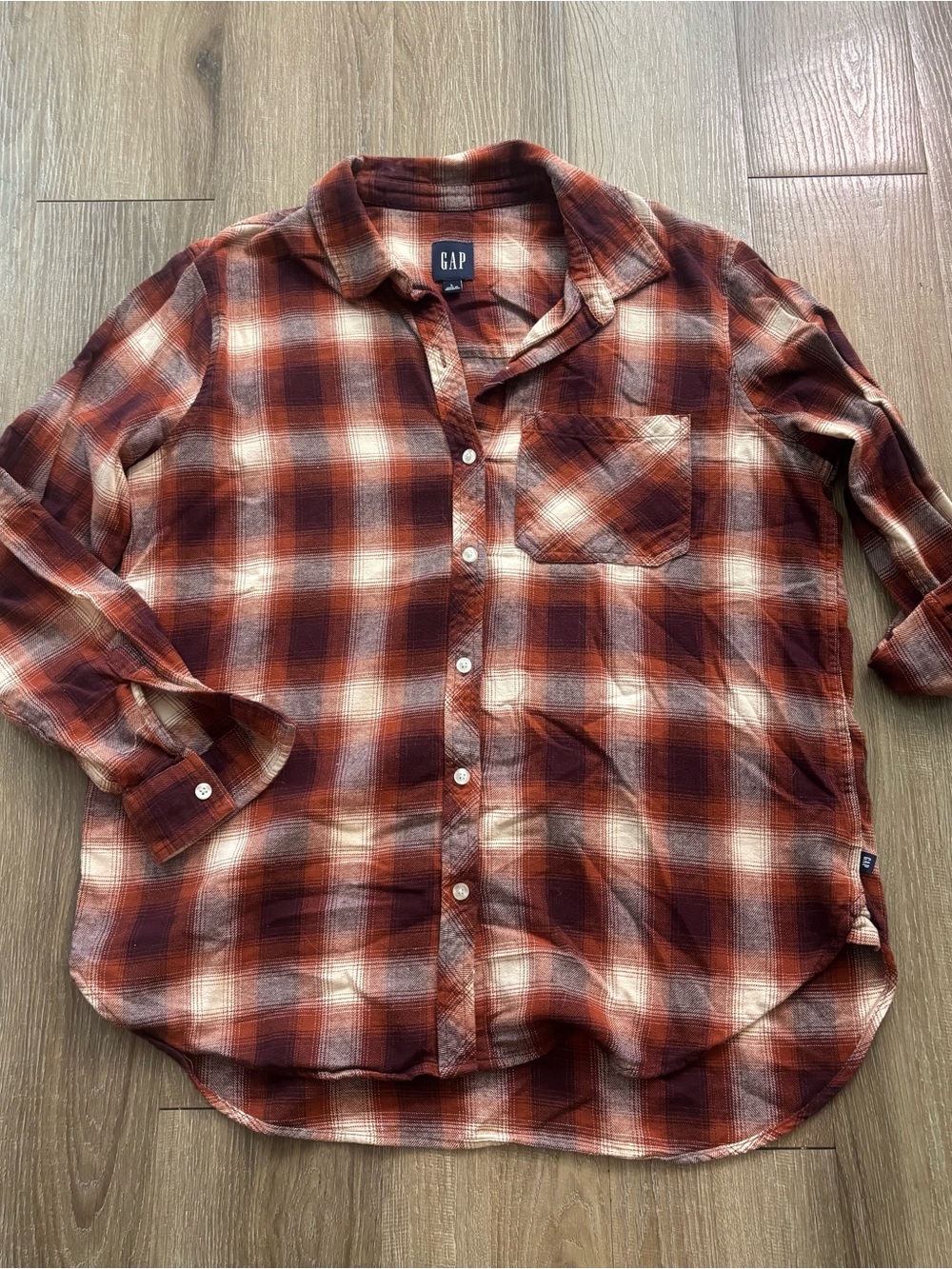 GAP Rust and Cream Plaid Button-Down Shirt